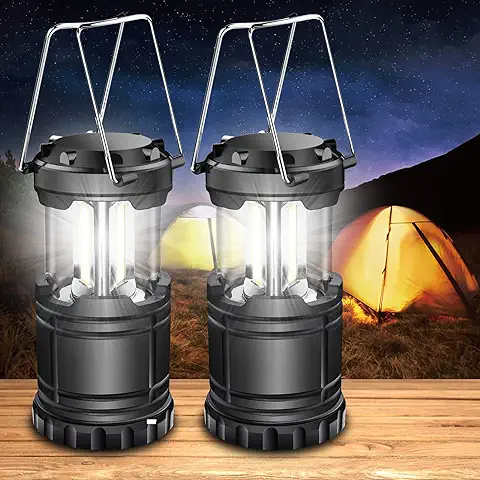 ILEEDear Paquete de 2 Linternas LED para Acampar, Lampara Camping, kit de Supervivencia para Huracanes, Emergencias, Tormentas, Apagones (negro, Plegable)  