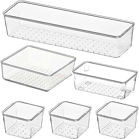 IYInJuan 6 PCS Cajas Organizador de Plástico, Cajón Antideslizantes Transparentes, Bandeja de Almacenamiento, Cajones Baño Separadores de Escritorio para Baño Maquillaje Papelería Joyas Escritorio  