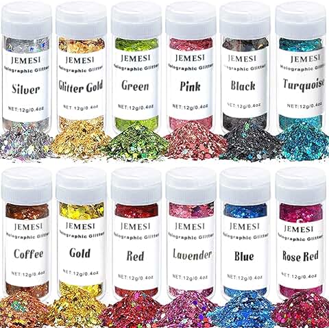 JEMESI 12 Colores Brillo Corporal, Purpurinas Polvo, Brillo de Uñas, Chunky Glitter Paillette Brillante Decoración para Cara Maquillaje Pelo Arte Corporal Uñas y Mejilla  