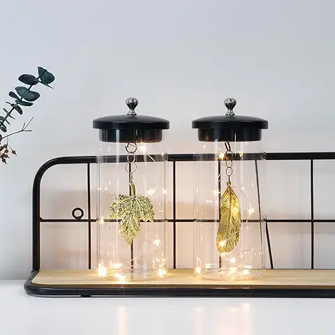 JHY DESIGN Juego de 2 Lámparas Colgantes de Hojas Decorativas con Pilas 18 cm de Alto Lámpara de Mesa Inalámbrica con Luces de Hadas para Sala de Estar Dormitorio Cocina Boda Interior y Exterior  