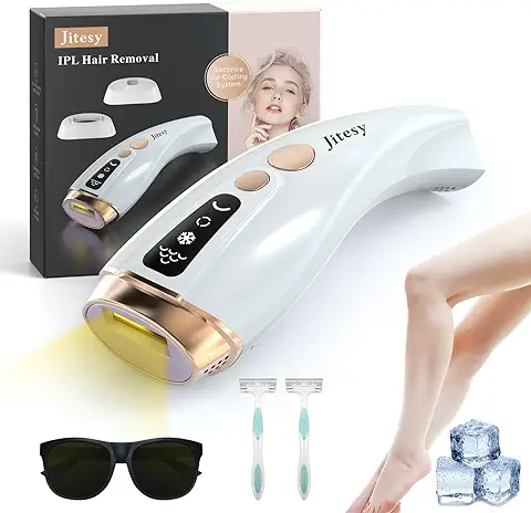 Jitesy Depiladora Luz Pulsada IPL, Removedor de Vello Indoloro con 999,999 Flashes, Sistema de Enfriamiento de Hielo de Zafiro, Depilación Permanente para Mujeres, Hombres, Cara Axilas Línea de Bikini  