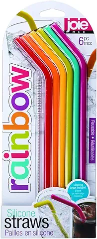 Joie Kitchen Gadgets 12711 Joie Rainbow - Pajitas de Silicona Reutilizables con Cepillo de Limpieza, Juego de 6, los Colores Pueden Variar  