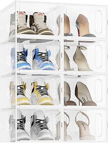 JOISCOPE Apilable Transparente, Zapatero para Zapatos, Organizador de Zapatos Plegable y Apilable, para Zapatos Hasta la Talla 44, Zapatos Deportivos, Tacones Altos, Zapatos Planos, Juego de 8, Blanco  