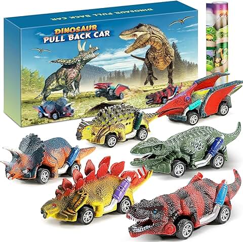 Jojoin Coches de Dinosaurios Juguetes - 6 Piezas Coche de Juguete de Dinosaurios para Niños con Alfombra de Juego de Actividades - Regalo de Coche de Juguete Educativo para 3 4 5 6 7 Años  