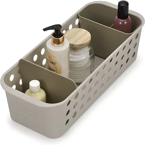 Joseph Joseph EasyStore, Cesto Organizador para Accesorios de Baño, con Recipiente Móvil y Separador, Fino, Beige  