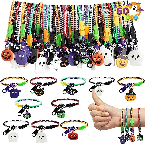 JOYIN - Juego de 60 Pulseras con Cremallera para Halloween, Pulseras con Cremallera, Regalos de Fiesta para Niños, Juguetes para Aliviar el Estrés, Baratijas Halloween, Bolsa de Regalos de Halloween  