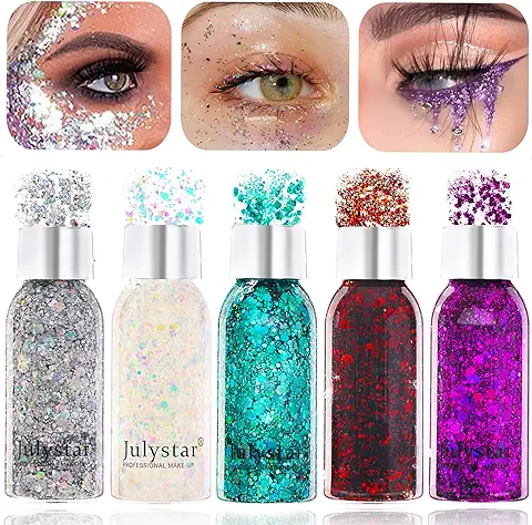 JOYSAL 5 Colores Purpurina cara Festival, Glitter Maquillaje, Purpurina Manualidades Chunky, Sombra de Ojos, Festival Purpurina, Cara Maquillaje Pelo y Manualidades Brillante Decoración  