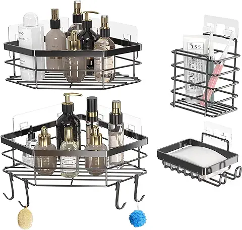 Juego de 3 Estantes Organizadores de Ducha de Acero Resistente, Soporte para Cepillo de Dientes y Jabón, no Requiere Taladrar, Almacenamiento Adhesivo para Ducha, Ahorro de Espacio con gran Capacidad,  
