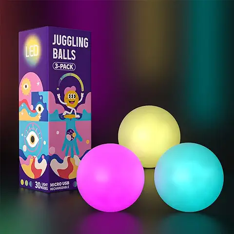 Juego de 3 Pelotas Malabares LED - Bolas Malabarismo c Luz Luminosa | Juguetes Giratorios con Colores del Arco iris y Efecto Estroboscópico para Principiantes y Profesionales | Niños y Adultos  