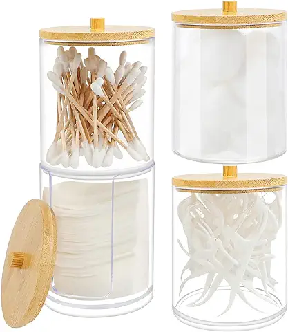 Juego de 4 Caja Acrílica Organizador de Maquillaje, Organizador Cosmeticos Redondo, Transparente Organizador Baño, Organizador Discos Desmaquillantes, para Bastoncillos y Almohadilla de Algodón  