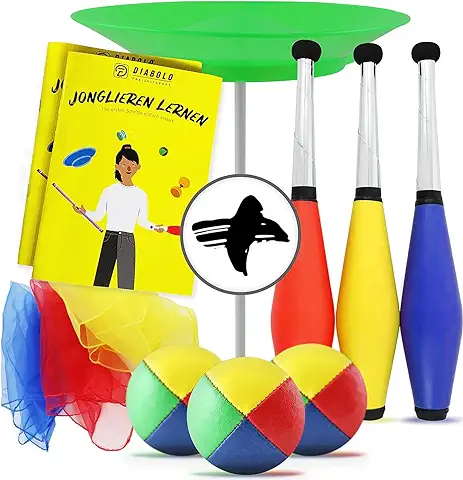 Juego de Malabares para Niños y Adultos con Mazas, Pelotas de Malabarismo, Toallas, Platos, Varas e Instrucciones (idioma Español no Garantizado), Juego Completo de Malabares con Bolsa para Regalo de  