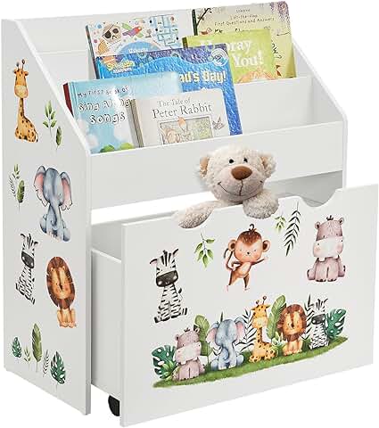 Juskys Estantería Infantil para Libros con 3 Estantes y Juguetero - Librería de Madera Blanca - 63x30x70 cm APA - Almacenamiento de Libros y Juguetes en la Habitación Infantil  