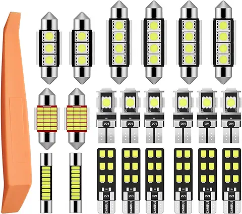 Justech 22 Pcs Bombillas Luz LED Interior Coche 6000K para el Interior del Automóvil Domo Mapa Puerta Cortesía Luces de Matrícula Festón C5W T10 168 194 2825 Xenón Blanco  