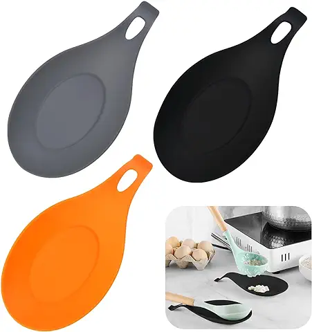 KASESSS 3 Piezas Reposa Cucharas Cocina de Silicona, Apoya Cucharas Cocina de Silicona, Soporte Cucharas Cocina Resistente al Calor Gadgets Cocina Suave para Guardar Espátulas Cucharas Pinzas y más  