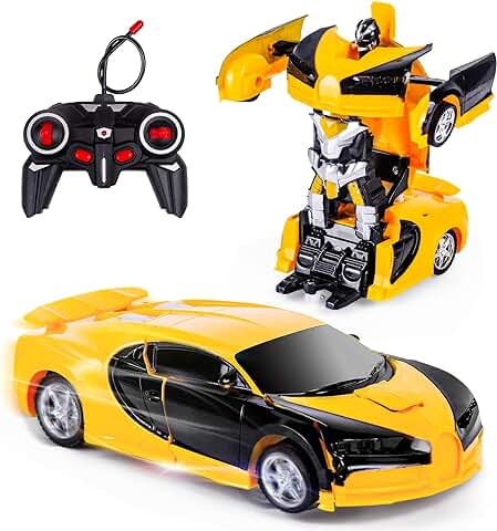 Kazzley Transform Juguete Coche Teledirigido para Niños, Coches Radiocontrol Transformador RC Car Robot para 3 4 5 6 7 8 9 10 Años Negro Amarillo  