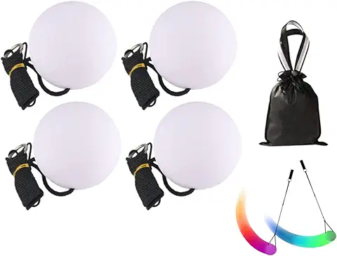 Kellegour 4 Piezas Bolas de POI,Bolas LED POI Spinners LED,Bolas de Malabares LED Que Brillan en la Oscuridad,para Bailar,Playa,Campamento,Espectáculo de Luces,Rave,Principiantes y Profesionales  