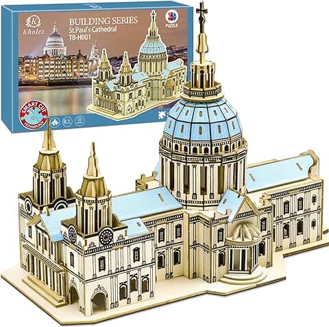 KHOLEZ Puzzle 3D Catedral de San Pablo, Rompecabezas de Madera 3D Juego para Adultos Niños, 3D DIY Modelo de Construcción Kits, Cumpleaños para Hombres y Mujeres, 237 Piezas  