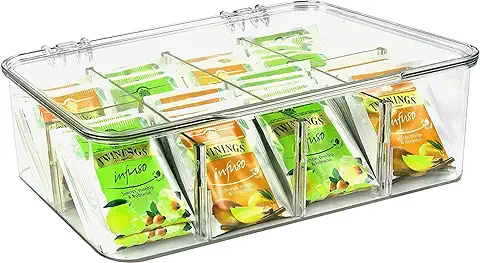 KICHLY Caja de te Infusiones, Pack de 1- Caja Acrílica de 8 Secciones para Té, Café, Especias, Encimeras de Cocina, Armarios, Despensa (Transparente)  