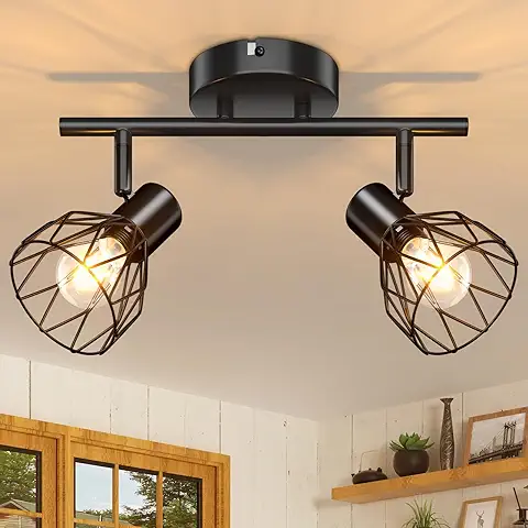 Kimjo Lámpara de Techo de 2 Focos, Plafón LED Techo Vintage E14 Ajustables y Giratorios, Lámpara de Pared Retro para Interior Iluminación para Salón Dormitorio Pasillo, Max. 40W, No Incluye Bombilla  