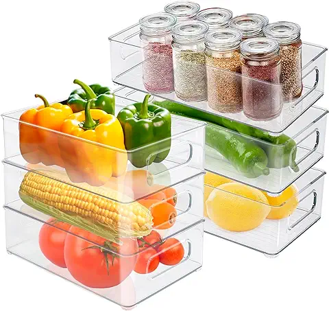 KJIXYUNG Juego de Organizadores para Frigorífico, Organizadores Transparentes Apilables, Cajas Organizadoras para Frigorífico, Armario, Despensa, Aperitivos, Latas, Cocina, sin BPA  