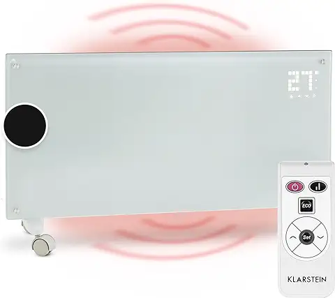 Klarstein Radiadores Bajo Consumo Electricos para Casa, Estufa Electrica de 2000W, Radiador Electrico Silencioso, Portátil y Delgado, Estufas con Panel para Pared, Pantalla y Termostato  