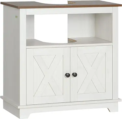 Kleankin Mueble para Debajo del Lavabo de Madera Armario de Baño de Suelo Mueble Bajo Lavabo de Pie con 2 Puertas y Estante 60x30x60 cm Blanco  