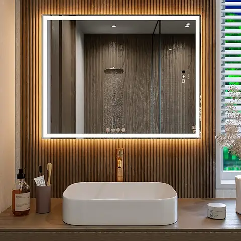 KWW 700 x 900 mm LED Bathroom Cosmetic Mirror, Sensor de Movimiento, Temperatura de Color Ajustable, Anti - Niebla Light, Fácil de Instalar, Espejo de Maquillaje de Pared Horizontal/Vertical  