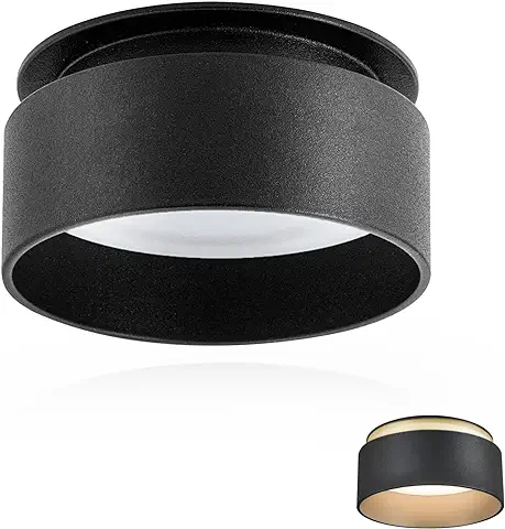 KYOTCH Foco de Techo con luz Indirecta Incl. Bombilla 5W Intercambiable Módulo LED Plafón Blanco Cálido 3000K Focos Interior 400LM Negro, Diseño Empotrable Extraplano de 30 mm  