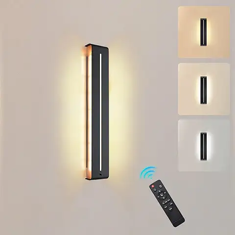 KYOTECH Aplique Pared Interior, 20W Lámpara de Pared con Mando a Distancia Regulable, 3000K-6500K Luz Pared Moderna de Aluminio Negro, Lampara Pared para Dormitorio, Pasillo, Escaleras, 40CM, 2200LM  