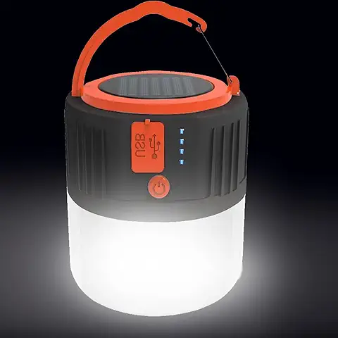 Lampara Camping Recargable - EAAERR 5 Modos Lámparas de Acampada Solar Lámpara Estirable de Luz LED Exterior Plegable Impermeable para Vehículos, Garajes, Emergencia, Excursión, Pesca (Negro)  