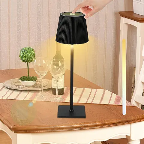 Lampara de Mesa LED Recargable Inalambrica, 5000mAh Lámpara de Escritorio con Batería Portatil, 3 Modos de Color, Lámpara de Mesa Táctil LED para Exterior, Mesita Noche, Jardin, Salon, Restaurante  