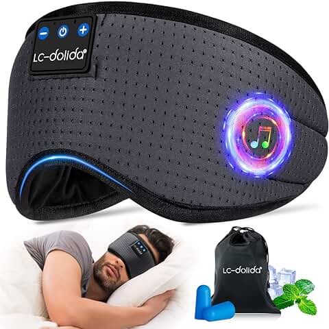 LC-dolida Antifaz para Dormir con Auriculares, Antifaz Transpirable para Dormir de Lado, Cubierta de ojos de Viaje para Dormir, Altavoces HD Cómodos Integrados, Máscara con los ojos Vendados para  