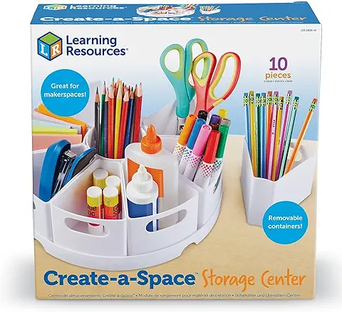 Learning Resources Organizador Create-a-Space (blanco) , de material de papelería, el aula y para el hogar, material plástico que se limpia pasando un trapo, set de 10 piezas