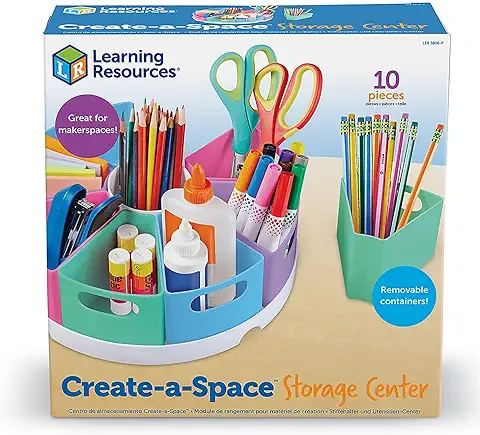 Learning Resources Organizador Create-a-Space (pastel) ,de material de papelería, el aula y para el hogar, material plástico que se limpia pasando un trapo, set de 10 piezas