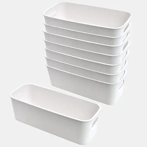 LEAZZLE 8Pcs Cajas Organizadoras de Plastico Cestas Almacenaje Plástico Cajas Almacenaje Cocina Blanco Cubo de Contenedores Pequeños de Almacenaje para Escritorio,Oficina,Cosmético,Baño(Blanco)  