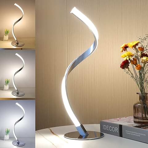 LED Lámpara de Mesita Regulable, Espiral Lámpara de Noche, Aluminio Moderna Decoración Lámpara de Mesa con Control Tactil, 3000K-5000K (Blanco Cálido/Natural/Frío)para Sala de Estar Oficina Dormitorio  