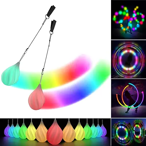 LED POI Juego de 3 Pelotas Malabares - Carioca Malabares Iluminados con Colores del Arco Iris y Efecto Estroboscópico | 1 Par Bolas Malabarismo para Principiantes y Profesionales | Niños y Adultos  