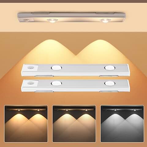 LED USB Recargable Magnético Movimiento Sensor Luces Nocturnas, 2PCS Luz Armario con 4 Modos Ideal Sensor de Movimiento Iluminacion Luz sin Cables Portatil para Armario Pasillo Escalerav Cocina Garaje  