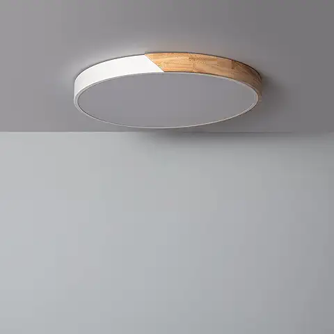 LEDKIA LIGHTING Plafón LED para Cocina, Comedor, Habitación, Baño 36W Circular Madera Ø500 mm Temperatura de Color Seleccionable (Blanco Frío, Neutro, Cálido) Semi-Dari Blanco120º  