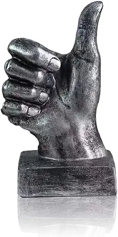 LEPENDOR Decoración de Escultura de Mano Estatua de Dedo Decoraciones de Escritorio de Resina para el Hogar y la Oficina - (Plata, Escultura de Pulgar Arriba)  