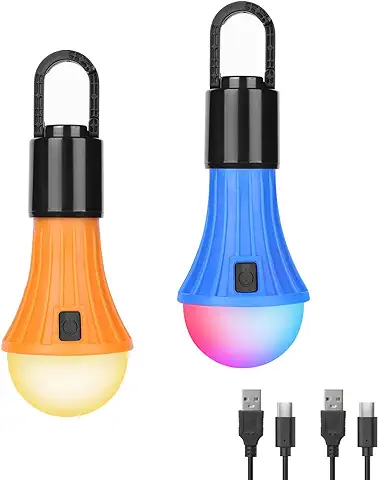 Lepro Luces de Cámping Recargable, 7 Modos de Luz Blanca y RGB, Luces Colgantes para Tienda de Camping, Bombillas LED Recargables para Emergencias, Cortes de Energía, Cobertizos, Cable USB Incluido  