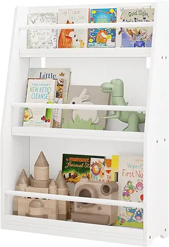 Lestarain Libreria Infantil Blanca de 3 Niveles, Estantería de Libros Infantil con Barra Anticaida, Libreria Montessori para Habitación Infantil y Jardin de Infancia, 58,2x18x81,4 cm  