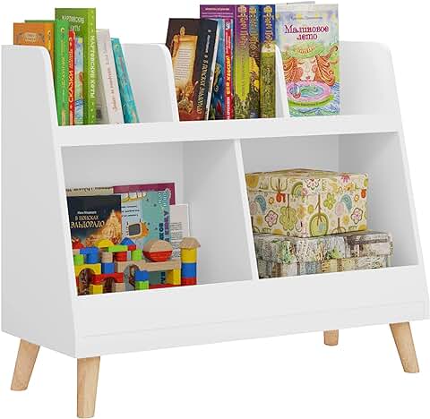 Lestarain Libreria Infantil para Niños, Estanteria Infantil para Juguetes con 5 Zonas, Mueble Infantil para Libros y Juguetes, para Habitación Infantil y Guardería, 82x35x70 cm, Blanco  