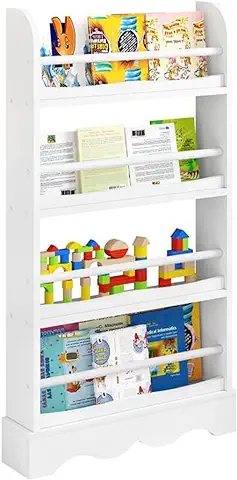 Lestarain Libreria Montessori para Niños, Libreria Infantil de 4 Estantes, Estanteria Infantil de Libros para Habitación Infantil, Sala de Juegos y Guarderia, Blanco, 60x12x108 cm  