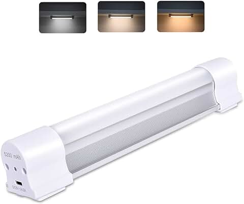 LETOUR Luz LED para Gabinete, tubo Magnético, 4000 Lúmenes, 3 Colores, Intensidad Continua, luz de Camping, Recargable por USB, Luces Portátiles con 2 Imanes de Resistencia Durante 60 Horas  