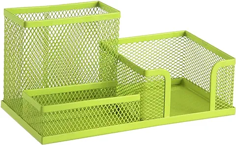 Leviatan Desk Organiser Office Tray with Pen Holder and Memo Holder Metal Mesh 205 x 103 x 98 mm Lime  