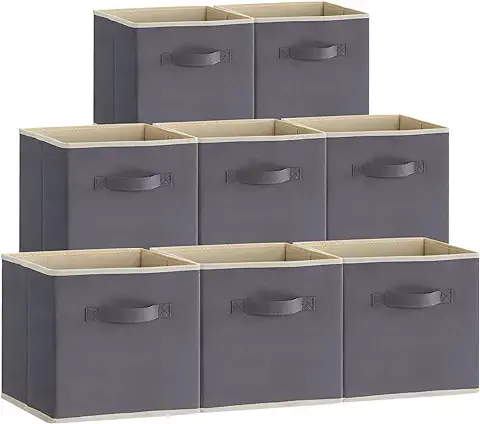 Lifewit Paquete de 8 Cubos de Almacenamiento Plegables, Cestas Organizadoras de Tela, Cajas de Almacenamiento con Asas, Cajas Almacenaje para Guardar Ropa, Juguetes, 26,5 x 26,5 x 28 cm, Gris  