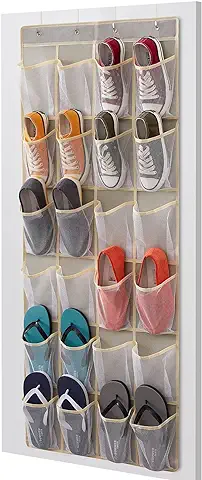 Lifewit Zapatero Sobre la Puerta, Organizador Colgante, Organizador de Zapatos Plegable con 24 Compartimentos, Zapatero Montado en la Pared para Dormitorio, Medio, Gris Claro  