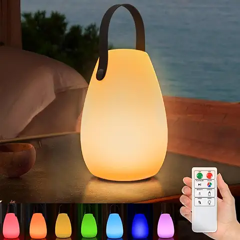 Light to hope Lampara de Mesa, Portátil LED Inalambrica Recargable Lámpara de Mesa con Mando a Distancia, Regulable 8 Colores y Blanco Cálido,lampara Exterior Jardin para Exterior Patio Camping (A)  