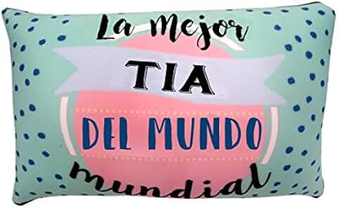 Linformal Cojín Relleno con Frases Anti Estrés Pequeño Rectangular Familia El Mejor del Mundo Mundial (Tía) Original 25x16cm  